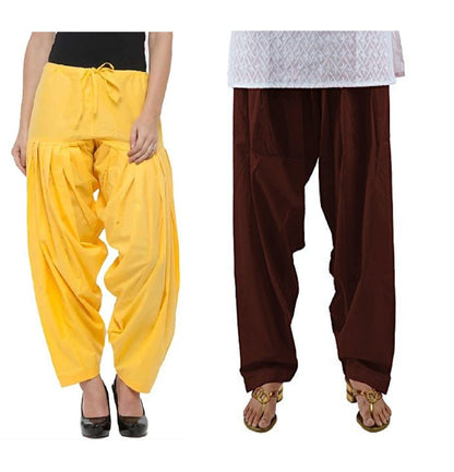 Trendzmy Pure Cotton Solid Women Yellow Coffee Salwar Pack of 2 Default Title