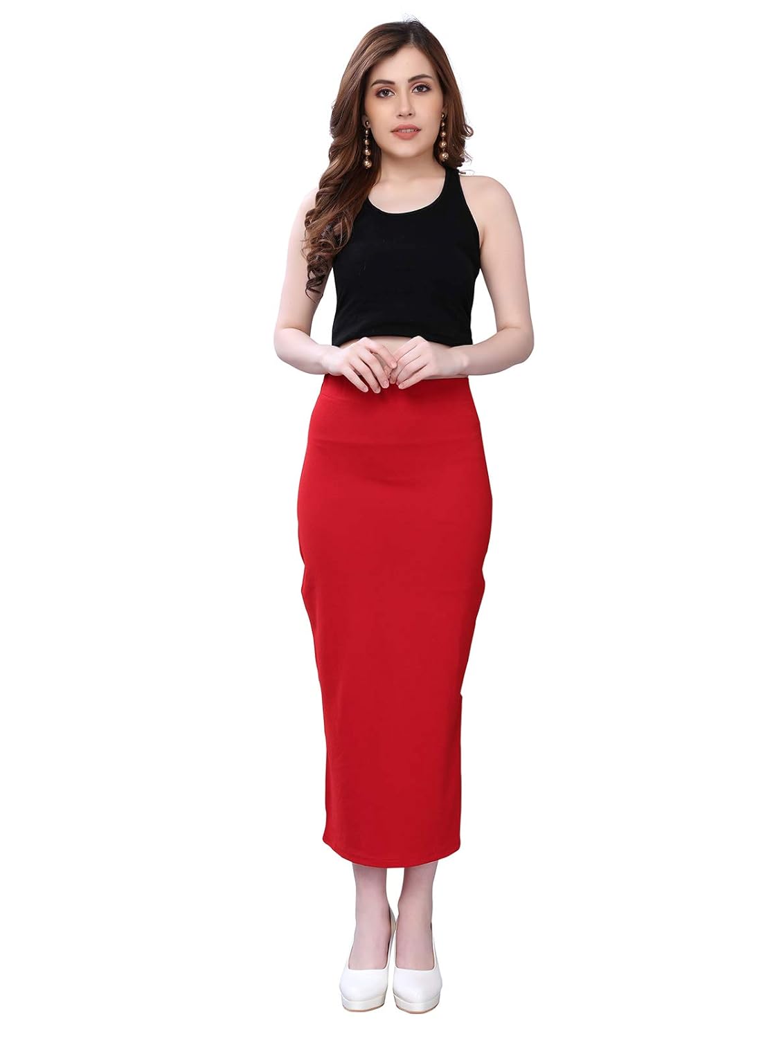 Trendzmy Women's Red Lycra Full Elastic Saree Shapewear Petticoat